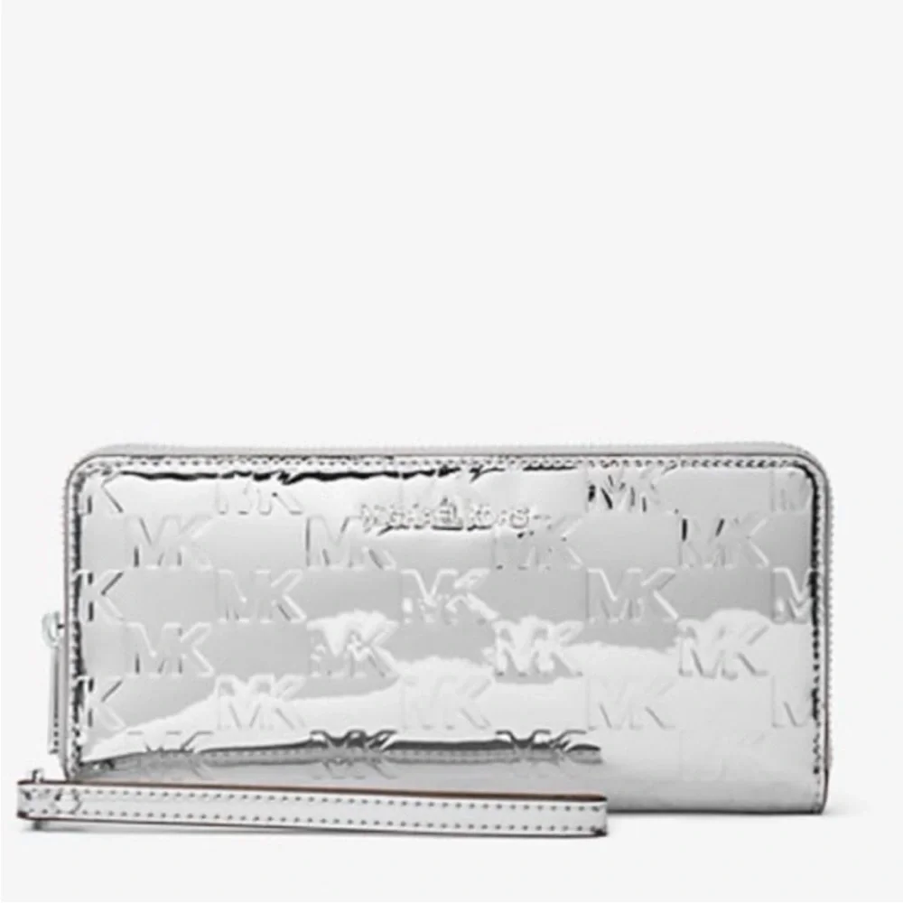 Michael Kors Silver Jet Set Extra Sm Metallic Logo Convertible Tote Wallet Set - Picture 6 of 8